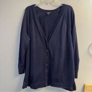 Talbots Button Down Cardigan Navy Blue Cotton Rayon Women Size 2X V Neck